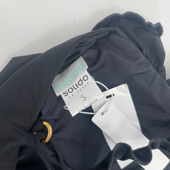 SOLIDO SWIMWEAR Swimsuit Size Small One Piece Black NWT Ruffle Tie Back Swim - Picture 6 of 15